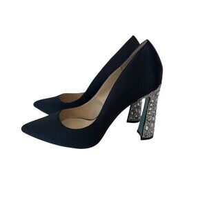Betsey Johnson CORIE Black Satin Rhinestone Heel Pointed Toe Pumps Size 9.5M